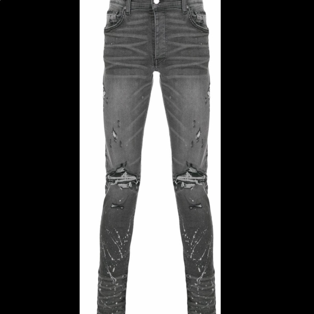 Amiri Denim Distressed Skinny Jeans in Grey